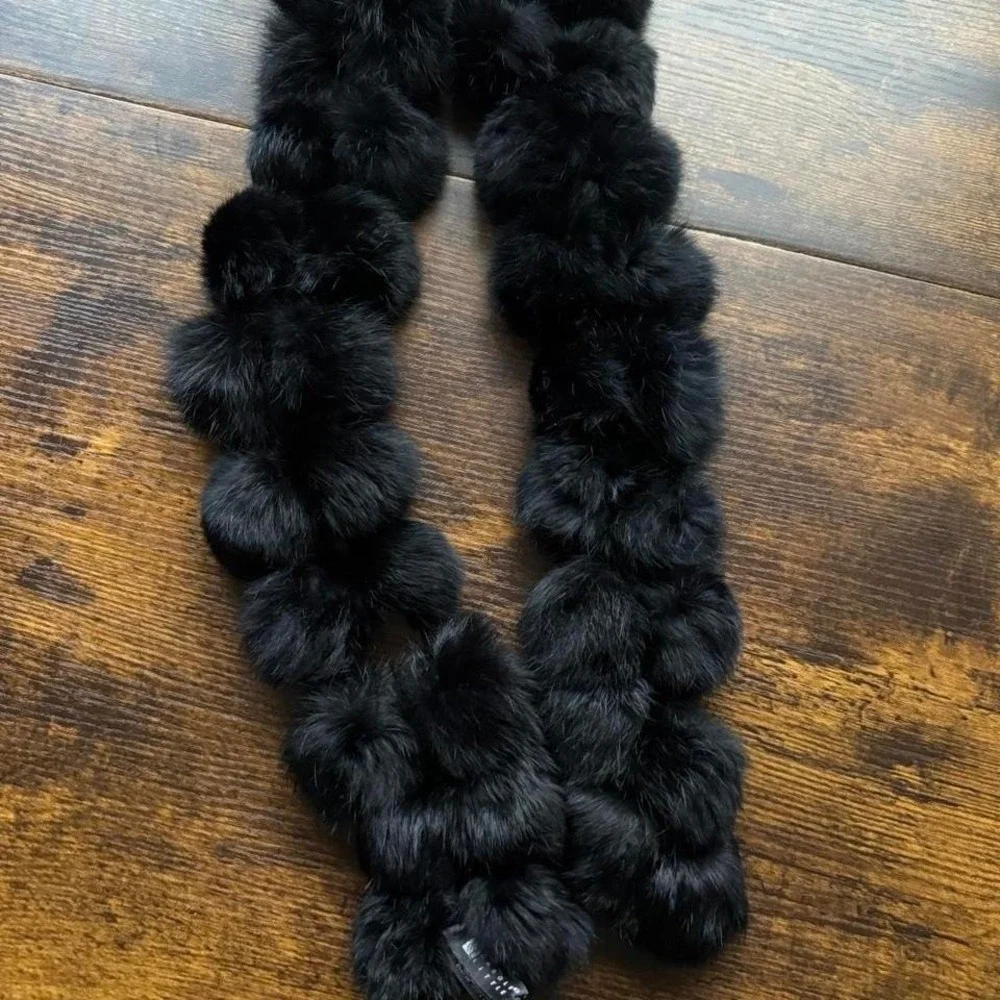 Carole Little Black Rabbit Fur Pom Pom Scarf 52